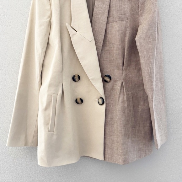 Acler Belvue Linen Blazer Jacket Double Breasted Two Tone Color Block Tan 8 NWOT - Picture 8 of 14